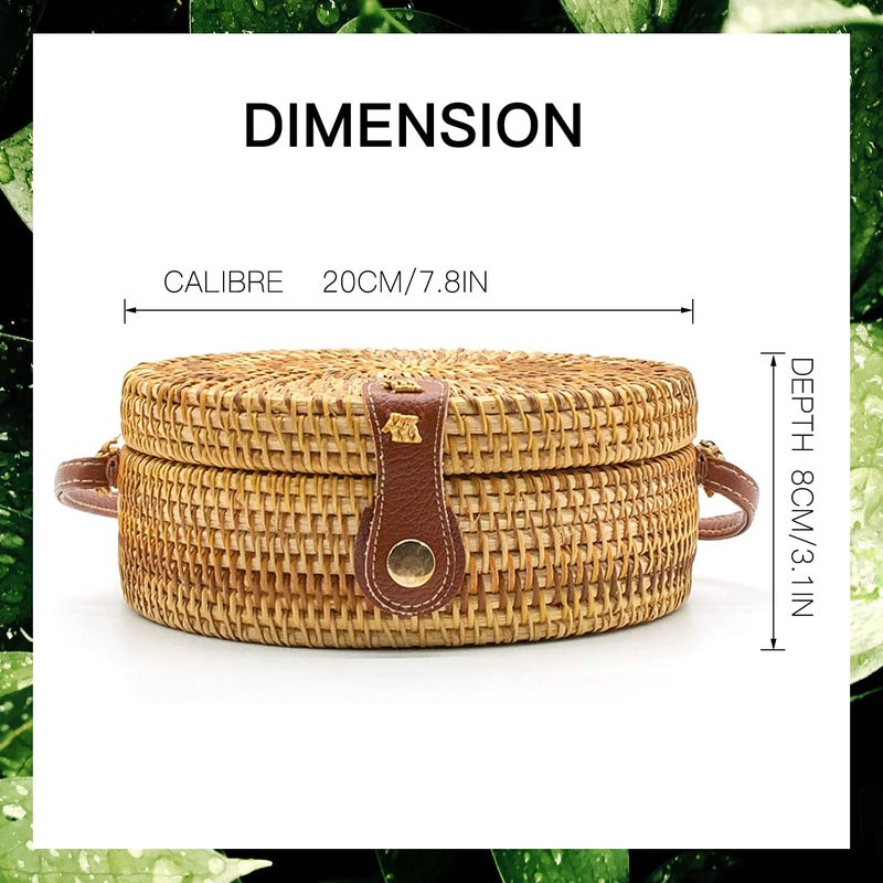 OUTLEYNY Handwoven Round Rattan Straw Beach Bag for Women â€“ Adjustable Crossbody & Shoulder Bag with Leather Strap, Boho Chic Summer Accessory - Image 3